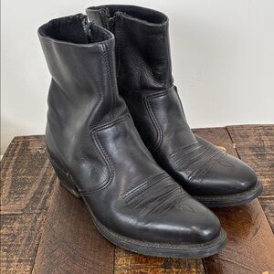 Double H Black Men’s 8.5 Leather Zip-Up Ankle Boots Dress Side Leather